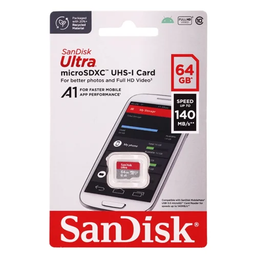 رم میکرو اس دی 64 گیگ سن دیسک SanDisk Ultra U1 A1 C10 140MB/s