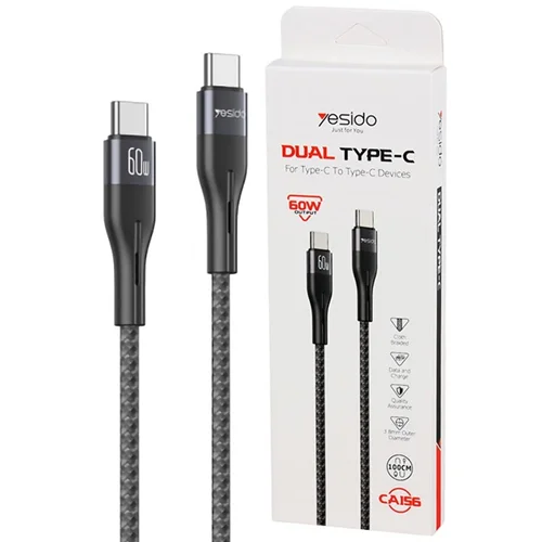 کابل تبدیل فست شارژ Yesido CA156 Type-C to Type-C PD 3A 60w 1m
