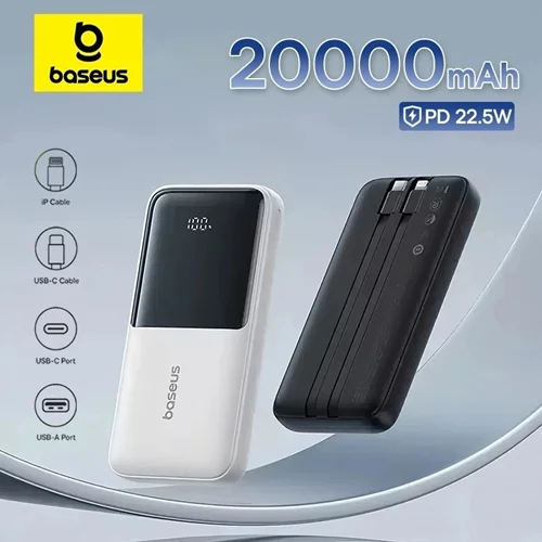پاوربانک 20000 باسئوس Baseus Lipow Dual-Cable P10079102123-00 PD 22.5W با 2 کابل متصل